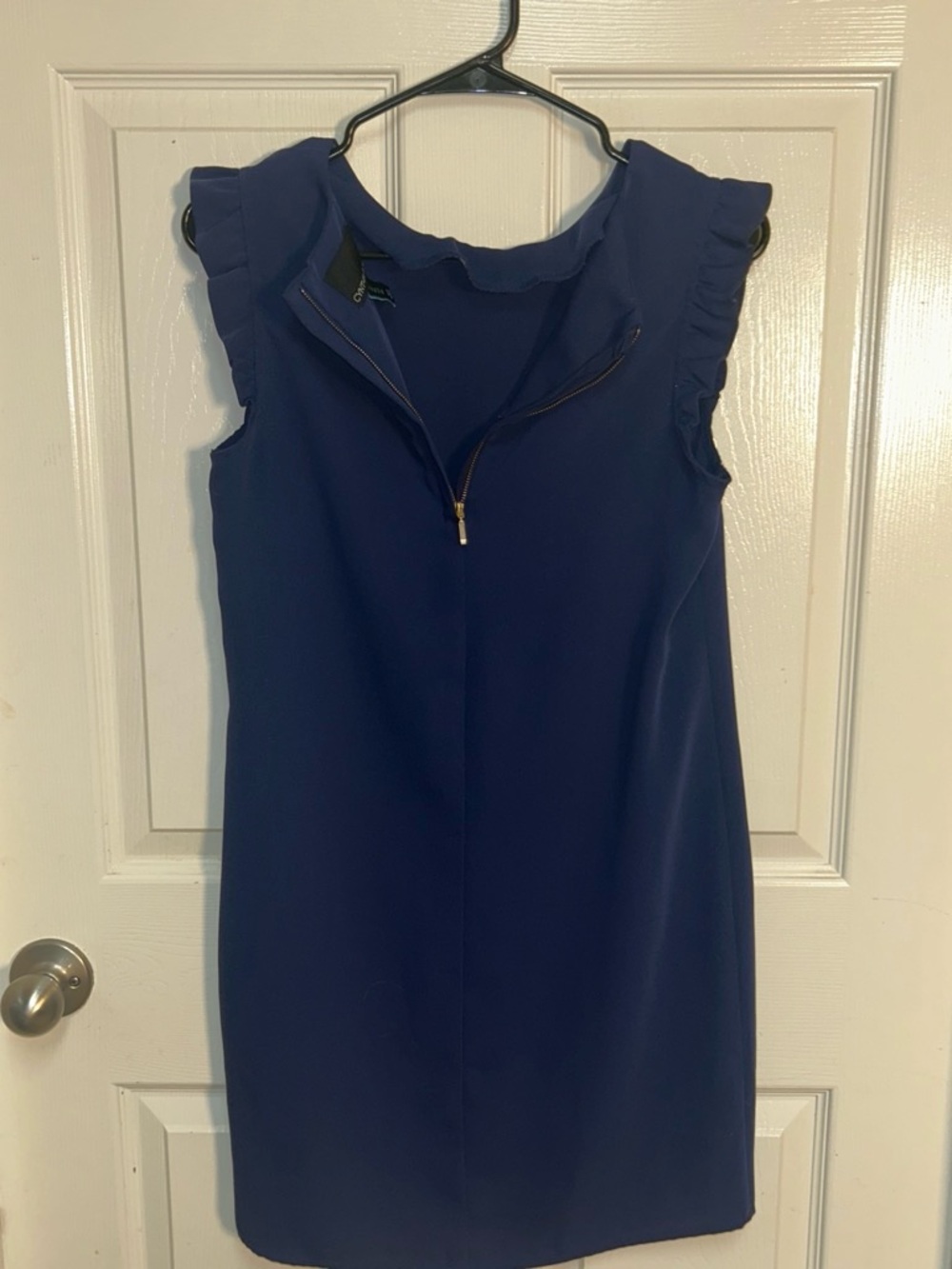 Cynthia Rowley Navy Ruffle-Shoulder Zip Shift Dress